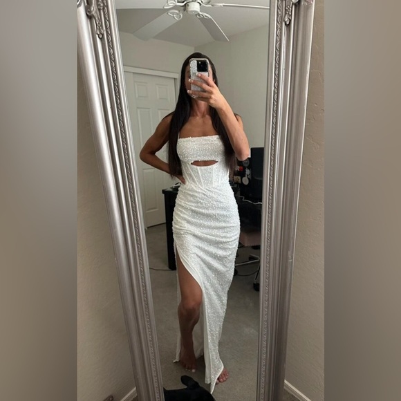 Cut Out Split Thigh Holiday Evening Gown or Wedding Dress XS - Picture 3 of 6